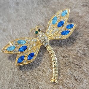 Vtg. Rhinestone Jeweled Dragon Fly Brooch